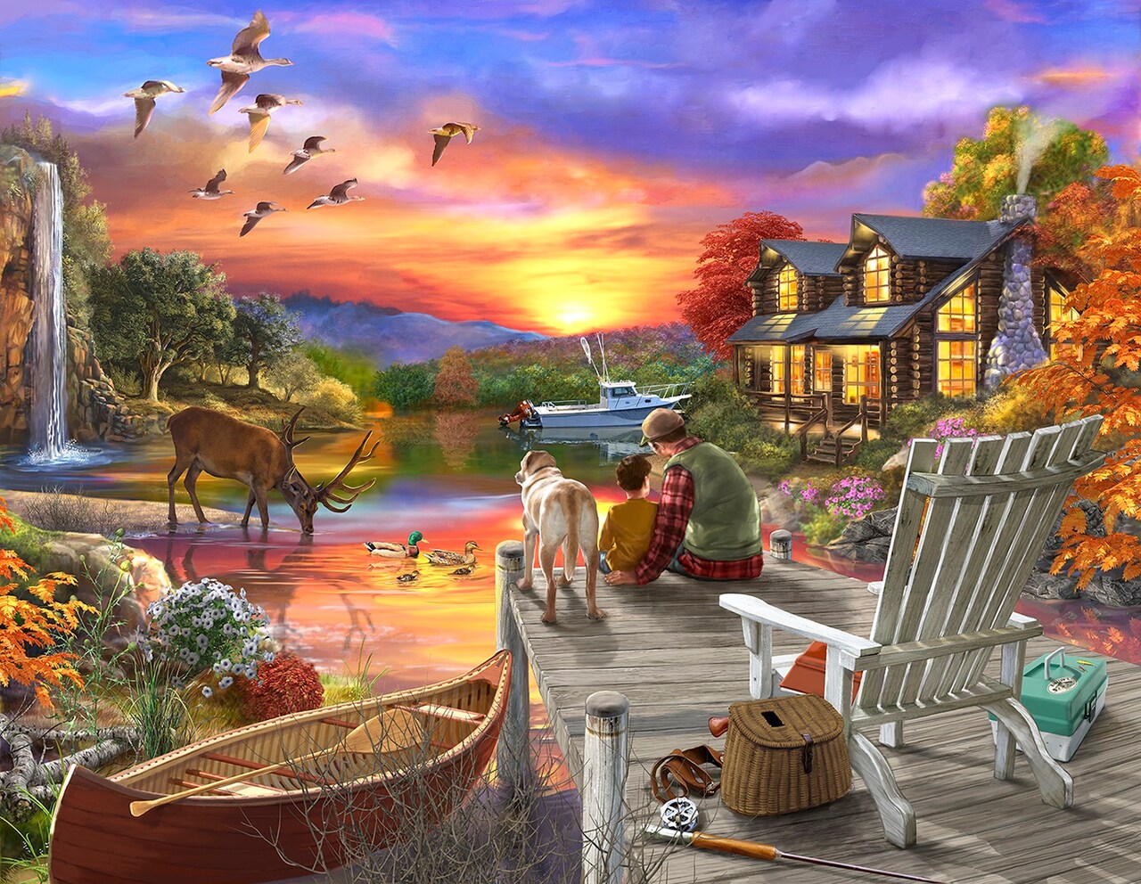 Sunsout Sunset Cabin 1000 pc Large Pieces Jigsaw Puzzle 31589